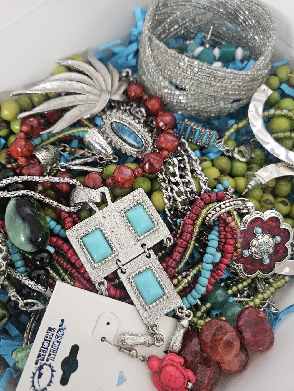 Estate Jewelry Lot Teal/Red/Green Boho Beaded Y2k Vintage To Modern Silver-tone